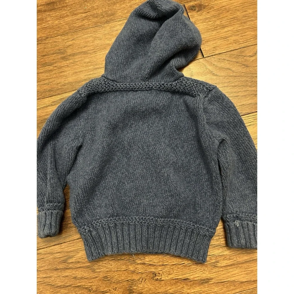 Ralph Lauren Navy Blue Hooded Knit Full Zip Sweater Jacket 12 Months Thick